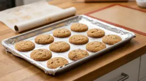 Biscotti su una teglia rivestita di alluminio come alternativa alla carta da forno