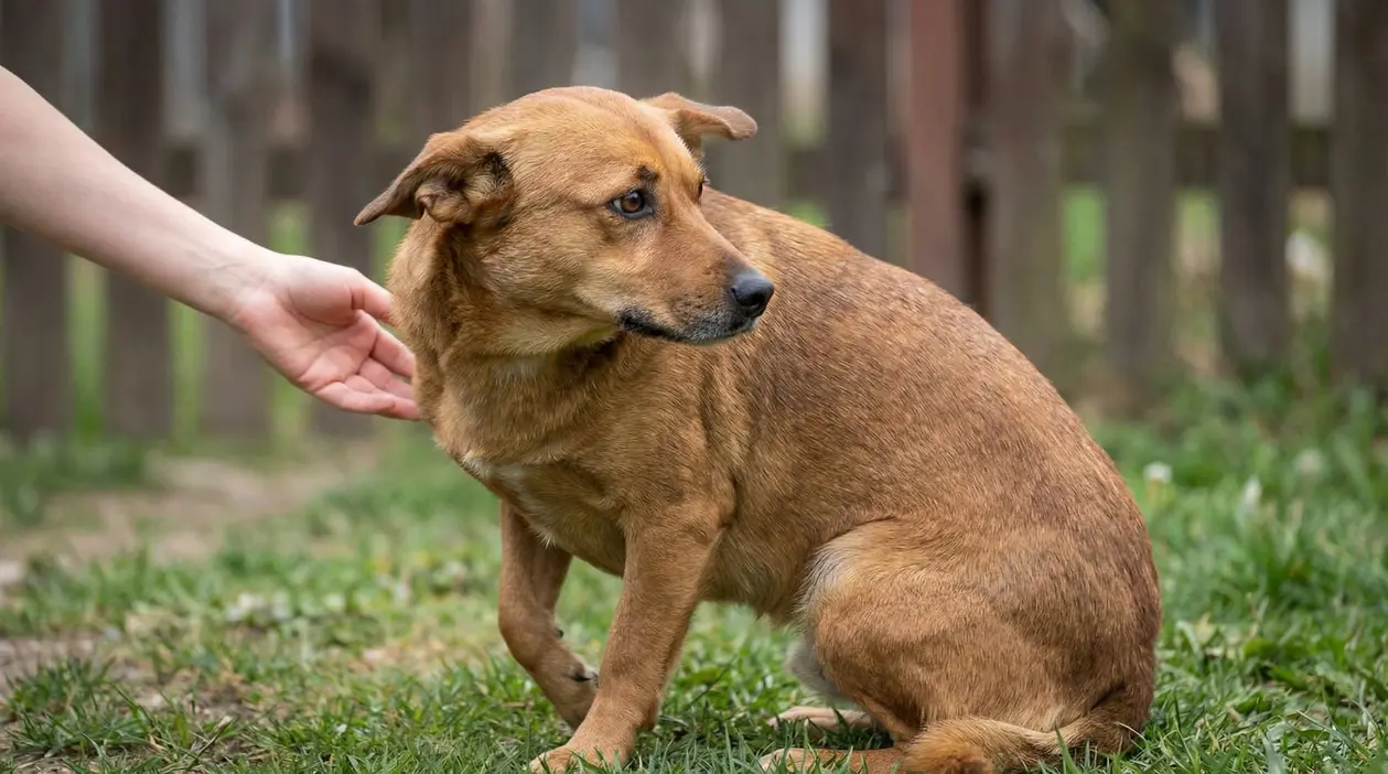 Cane marrone che si ritrae al tocco di una persona, segnale di disagio da non sottovalutare