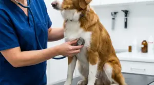 Veterinario visita un cane sul lettino durante un controllo per possibili segnali di problemi di salute
