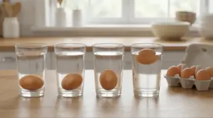 Uova in bicchieri d’acqua: alcune affondano e una galleggia, test per capire se sono ancora buone