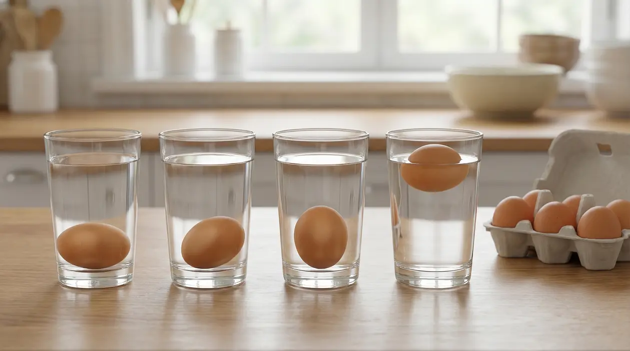 Uova in bicchieri d’acqua: alcune affondano e una galleggia, test per capire se sono ancora buone